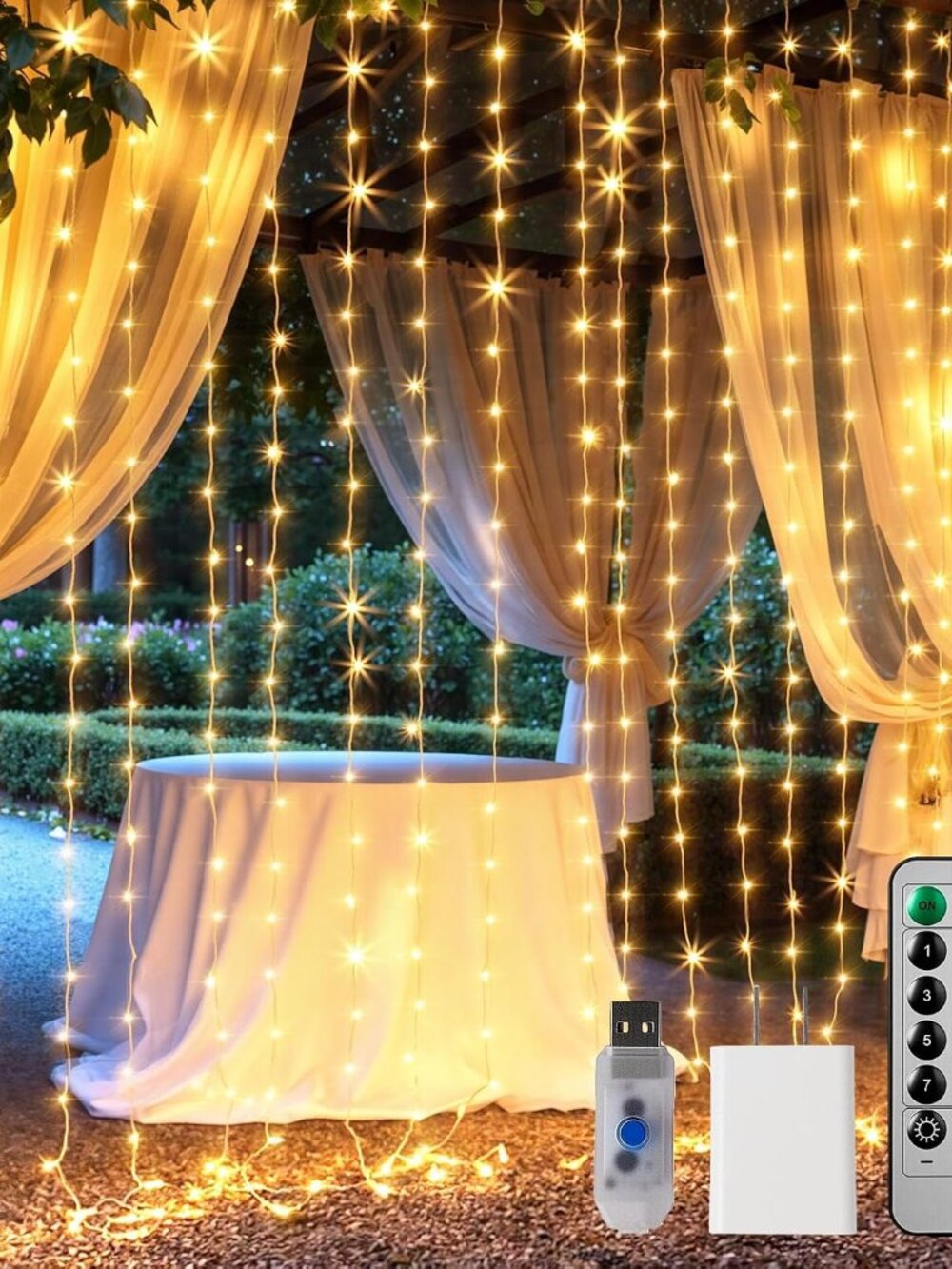 300 LED Curtain Lights, 9.8 FT Plug in Fairy Lights for Bedroom, 8 Lighting Mode